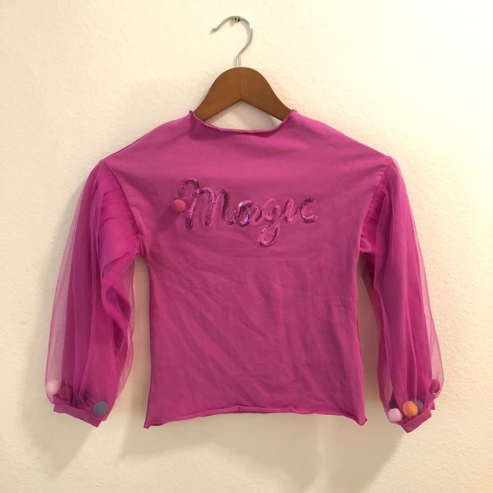 NWOT kids tulle sleeve pink MAGIC shirt